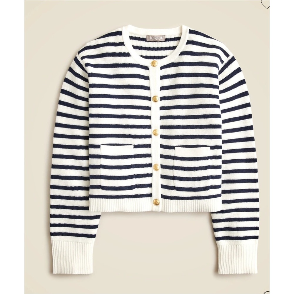 J.Crew‎ Heavy Cotton Golden Buttons Striped Pockets Relaxed Emilie Cardigan sz3X
